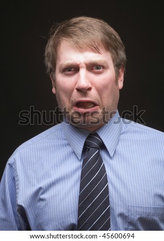 Young Caucasian Businessman Funny Shocked Upset Expression Face Stock ...