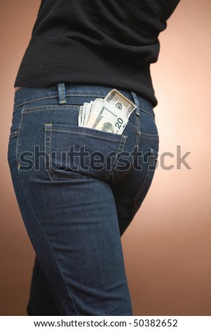 Cash Money In Jeans Pocket Of Sexy Woman Butt Stock Photo 50382652 ...