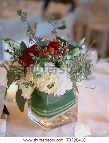 Bouquet of flowers at winter christmas wedding
