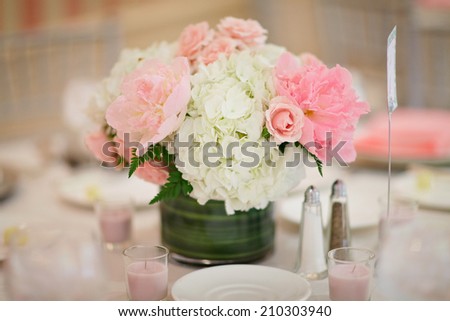Table centerpiece floral arrangement at luxury event or wedding reception