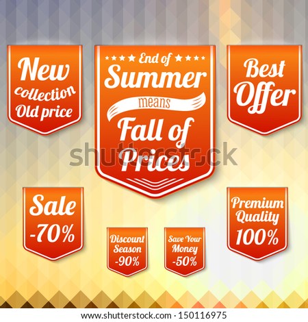 Set of sale business banners, for the late summer and for the autumn. On the triangle late summer background. Vector.