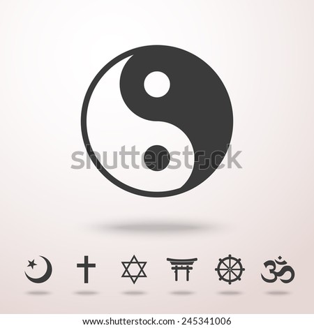 World religion symbols set with - christian, Jewish, Islam, Buddhism, Hinduism, Taoism, Shinto.