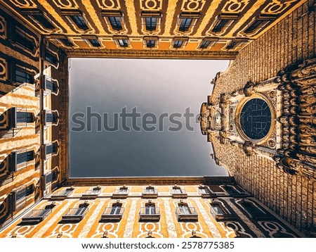 Similar – Image, Stock Photo Directly Below View of Stadium floodlight tower in the evening