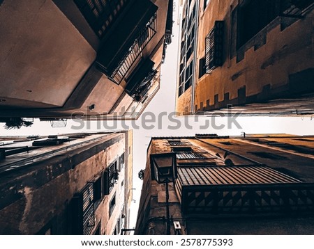 Similar – Image, Stock Photo Directly Below View of Stadium floodlight tower in the evening