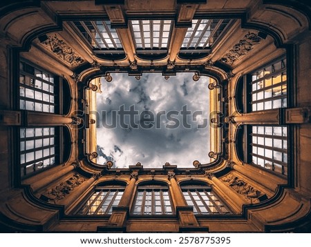 Similar – Image, Stock Photo Directly Below View of Stadium floodlight tower in the evening