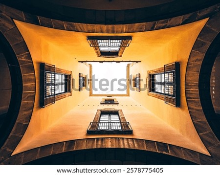 Similar – Image, Stock Photo Directly Below View of Stadium floodlight tower in the evening