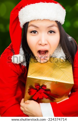 christmas winter happiness happy with red hat holding gift box