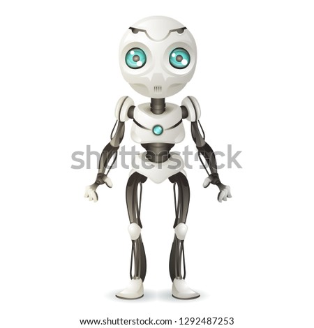 Artificial intelligence future mechanical mascot robot scifi technology science fiction design 3d vector illustration