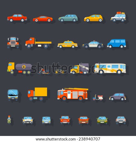 Stylish Retro Car Line Icons Set Isolated Transport Symbols Vector Illustration