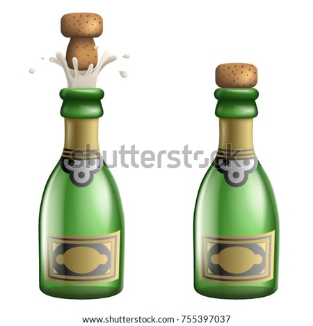 champagne Popping Cork Bottle Pledge Celebration Success Symbol Prosperity Drink Icon 3d Realistic Template Vector Illustration