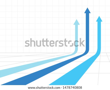 Three Arrows going up, stock success concept. Blue arrows on a white background