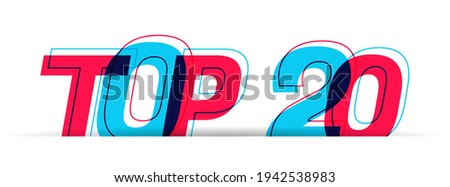 Top 20 sign. Overlapped red-blue letters isolated on a white background. Vector illustration