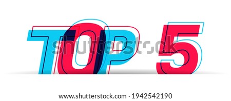 Top 5 sign. Overlapped red-blue letters isolated on a white background. Vector illustration.