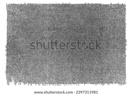 Distressed Crosshatch Pattern. Illustration of fabric with torn ends. Cotton fabric texture in black and white. Monochrome grunge background.