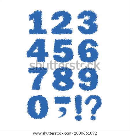 Blue numbers with fluffy contour. Vector set.