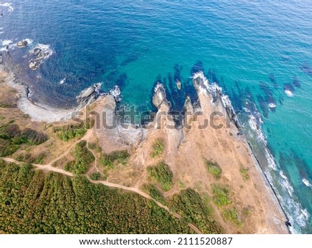 Aerial view of beach at the mouth of the Veleka River, Sinemorets village, Burgas Region, Bulgaria