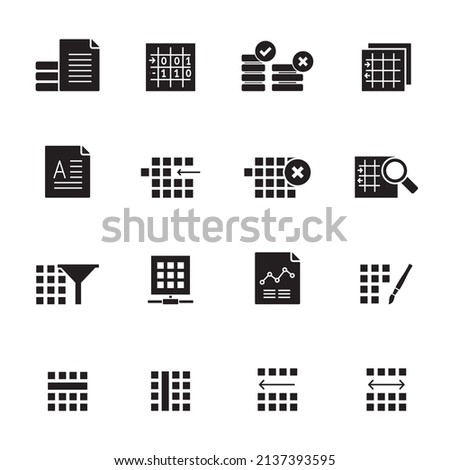 Silhouette Database and Table Formatting Icons - Vector Icon Set