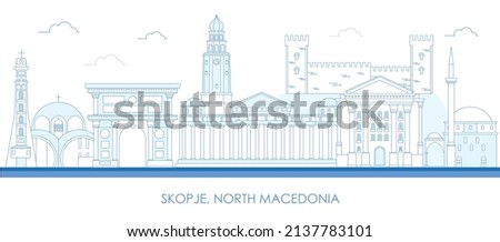 Outline Skyline panorama of city of Skopje, North Macedonia - vector illustration