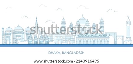 Outline Skyline panorama of city of Dhaka, Bangladesh - vector illustration