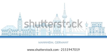 Outline Skyline panorama of city of Mannheim, Germany - vector illustration