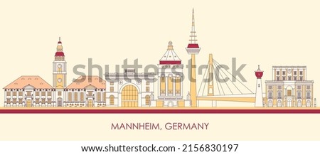 Cartoon Skyline panorama of city of Mannheim, Germany - vector illustration