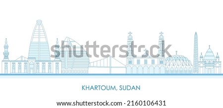 Outline Skyline panorama of city of Khartoum, Sudan - vector illustration