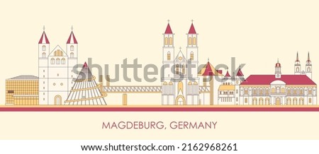 Cartoon Skyline panorama of city of Magdeburg, Germany - vector illustration