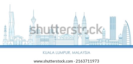 Outline Skyline panorama of city of Kuala Lumpur, Malaysia - vector illustration