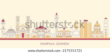 Cartoon Skyline panorama of city of Kampala, Uganda - vector illustration