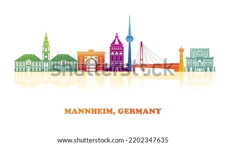 Colourfull Skyline panorama of city of Mannheim, Germany - vector illustration