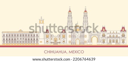 Cartoon Skyline panorama of city of Chihuahua, Mexico - vector illustration