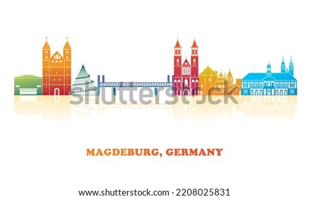 Colourfull Skyline panorama of city of Magdeburg, Germany - vector illustration