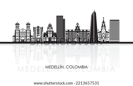 Silhouette Skyline panorama of city of Medellin, Colombia - vector illustration