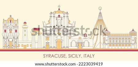 Cartoon Skyline panorama of Syracuse, Sicily, Italy - vector illustration