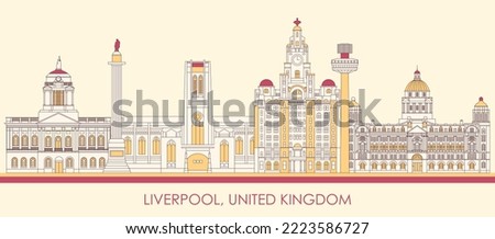 Cartoon Skyline panorama of Liverpool, United Kingdom - vector illustration