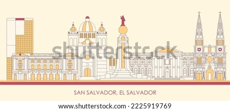 Cartoon Skyline panorama of city of San Salvador, El Salvador- vector illustration