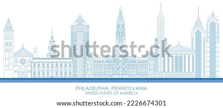 Outline Skyline panorama of Philadelphia, Pennsylvania, United States - vector illustration