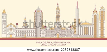 Cartoon Skyline panorama of Philadelphia, Pennsylvania, United States - vector illustration