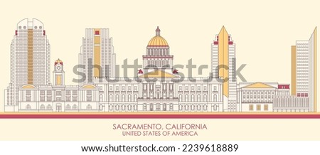 Cartoon Skyline panorama of Sacramento, California, United States - vector illustration