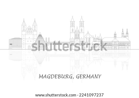 Outline Skyline panorama of city of Magdeburg, Germany - vector illustration