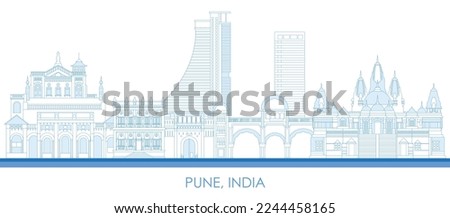 Outline Skyline panorama of city of Pune, India - vector illustration