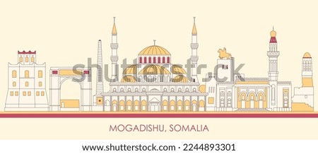 Cartoon Skyline panorama of city of Mogadishu, Somalia - vector illustration