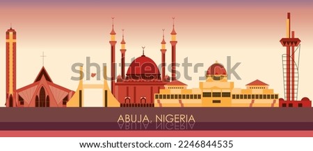 Sunset Skyline panorama of city of Abuja, Nigeria - vector illustration