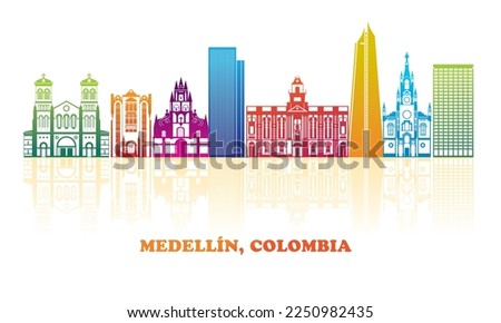 Colourfull Skyline panorama of city of Medellin, Colombia - vector illustration