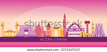 Sunset Skyline panorama of city of Accra, Ghana - vector illustration