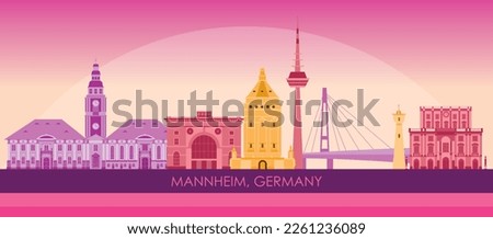 Sunset Skyline panorama of city of Mannheim, Germany - vector illustration