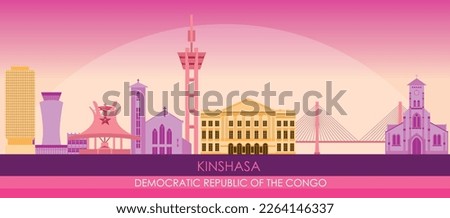 Sunset Skyline panorama of Kinshasa, Democratic Republic of the Congo - vector illustration