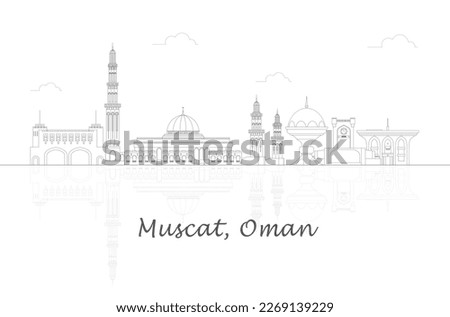 Outline Skyline panorama of city of Muscat, Oman - vector illustration