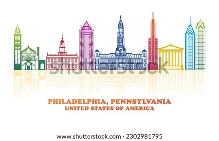Colourfull Skyline panorama of Philadelphia, Pennsylvania, United States - vector illustration