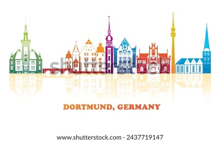 Colourfull Skyline panorama of city of Dortmund, Germany  - vector illustration